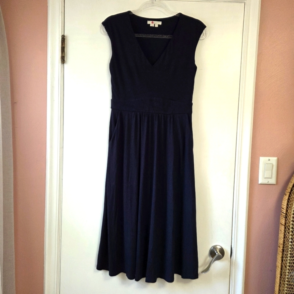 BODEN Knit Jersey Navy V Neckline Midi Dress Size 6